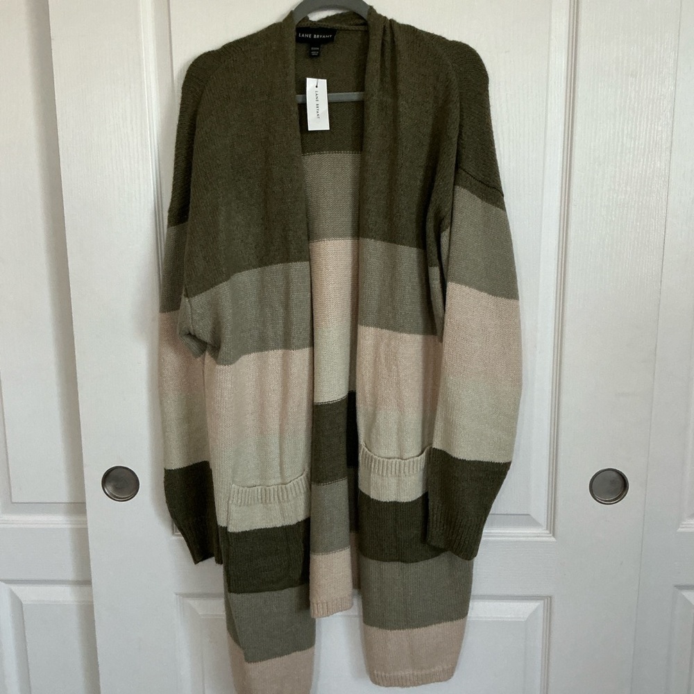 Lane Bryant Plus Size 22 24 Colorblock Green Longβ CardiganSweater NWT
